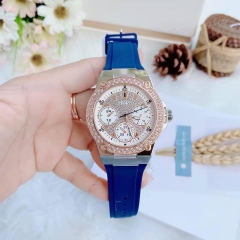 Guess Rigor |Nữ Giới |Full Đá Rose Gold |Dây Sillicone Xanh |Máy Pin (Quartz) |Size 39mm