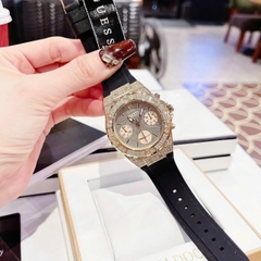 Guess Rigor |Nữ Giới |Full Đá Vàng Gold |Dây Sillicone Đen |Máy Pin (Quartz) |Size 39mm