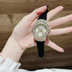 Guess Rigor |Nữ Giới |Full Đá Vàng Gold |Dây Sillicone Đen |Máy Pin (Quartz) |Size 39mm