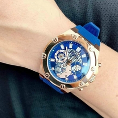 Guess Third Gear |Nam Giới |Rose Gold |Dây Sillicone Xanh |Máy Pin (Quartz) |Size 46mm