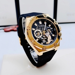Guess Third Gear |Nam Giới |Vàng Gold |Dây Sillicone Đen |Máy Pin (Quartz) |Size 46mm