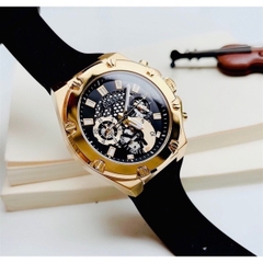 Guess Third Gear |Nam Giới |Vàng Gold |Dây Sillicone Đen |Máy Pin (Quartz) |Size 46mm