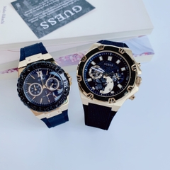 Guess Vàng Gold |Cặp Đôi |Mặt Tròn |Dây Sillicone Đen |Size 46x36mm