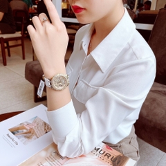 Guess Allara |Nữ Giới |Đính Đá Vàng Gold |Dây Sillicone Trắng |Máy Pin (Quartz) |Size 38mm