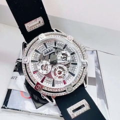 Guess Multi-Function |Nam giới |Đính Đá Silver |Dây Sillicone Đen |Máy Pin (Quartz) |Size 48mm