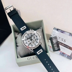Guess Multi-Function |Nam giới |Đính Đá Silver |Dây Sillicone Đen |Máy Pin (Quartz) |Size 48mm