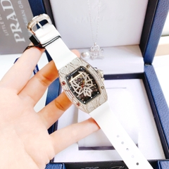 Hanboro Cánh Tiên |Nữ Giới |Mặt Đính Đá |Dây Cao Su Trắng |Máy Pin (Quartz) |Size 32x45mm