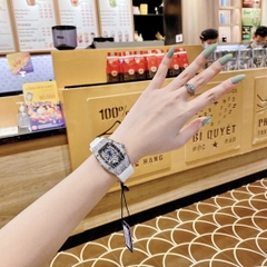 Hanboro Cánh Tiên |Nữ Giới |Mặt Đính Đá |Dây Cao Su Trắng |Máy Pin (Quartz) |Size 32x45mm