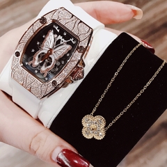 Hanboro Cánh Tiên |Nữ Giới |Đá Rose Gold |Dây Silicone |Máy Pin (Quartz) |Size 32x45mm