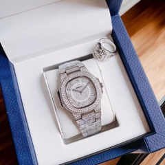 Hanboro Full Đá Swarovski |Nam Giới |Dây Kim Loại |Trắng Silver |Máy Tự Động |Size 42mm