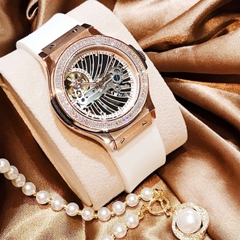 Hanboro Lộ Cơ |Nữ Giới |Rose Gold |Dây Silicone Trắng |Máy Cơ (Automatic) |Size 36mm