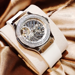 Hanboro Lộ Cơ |Nữ Giới |Trắng Silver |Dây Silicone Trắng |Máy Cơ (Automatic) |Size 36mm
