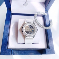Hanboro Lộ Cơ |Nữ Giới |Trắng Silver |Dây Silicone Trắng |Máy Cơ (Automatic) |Size 36mm