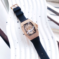 Hanboro Lốc Xoáy |Nữ Giới |Full Đá |Rose Gold |Dây Cao Su |Máy Pin (Quartz) |Size 32x36mm