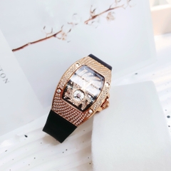 Hanboro Lốc Xoáy |Nữ Giới |Full Đá |Rose Gold |Dây Cao Su |Máy Pin (Quartz) |Size 32x36mm