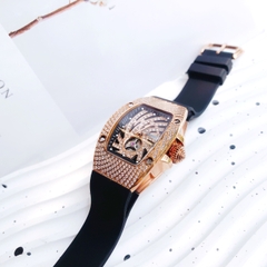 Hanboro Lốc Xoáy |Nữ Giới |Full Đá |Rose Gold |Dây Cao Su |Máy Pin (Quartz) |Size 32x36mm