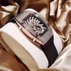 Hanboro Lốc Xoáy |Nữ Giới |Full Đá |Rose Gold |Dây Cao Su |Máy Pin (Quartz) |Size 32x36mm