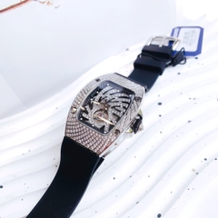 Hanboro Lốc Xoáy |Nữ Giới |Full Đá |Trắng Silver |Dây Cao Su |Máy Pin (Quartz) |Size 32x36mm