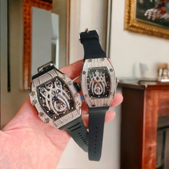 Hanboro Mặt Nhện |Cặp Đôi |Đính Đá |Trắng Silver |Dây Cao Su |Nữ 32x36mm |Nam 40x50mm
