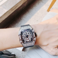 Hanboro Mặt Nhện |Cặp Đôi |Đính Đá |Trắng Silver |Dây Cao Su |Nữ 32x36mm |Nam 40x50mm