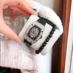 Hanboro Mặt Nhện |Cặp Đôi |Đính Đá |Trắng Silver |Dây Cao Su |Nữ 32x36mm |Nam 40x50mm