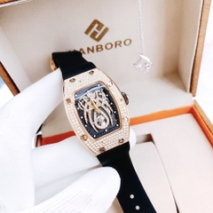 Hanboro Mặt Nhện |Nữ Giới |Full Đá Rose Gold |Dây Cao Su |Máy Pin (Quartz) |Size 32x45mm