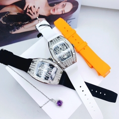 Hanboro Mặt Nhện |Nữ Giới |Full Đá Trắng Silver |Dây Cao Su |Máy Pin (Quartz) |Size 32x45mm
