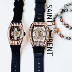 Hanboro Mặt Oval |Cặp Đôi |Đá Swarovski |Rose Gold |Dây Cao Su |Nữ 32x36mm |Nam 40x50mm