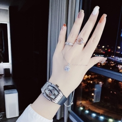 Hanboro Mặt Oval |Cặp Đôi |Đá Swarovski |Trắng Silver |Dây Cao Su |Nữ 32x36mm |Nam 40x50mm