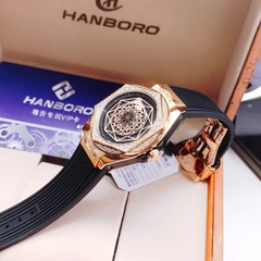 Hanboro Mặt Vũ Trụ |Nữ Giới |Đá Rose Gold |Dây Cao Su |Máy Pin (Quartz) |Size 36mm