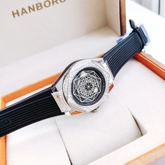 Hanboro Mặt Vũ Trụ |Nữ Giới |Đá Trắng Silver |Dây Cao Su |Máy Pin (Quartz) |Size 36mm