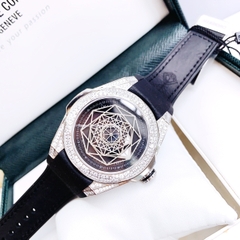 Hanboro Mặt Vũ Trụ Silver |Nam Giới |Mặt Đính Đá |Dây Da |Máy Pin (Quartz) |Size 43mm