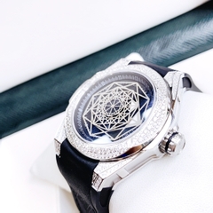 Hanboro Mặt Vũ Trụ Silver |Nam Giới |Mặt Đính Đá |Dây Da |Máy Pin (Quartz) |Size 43mm