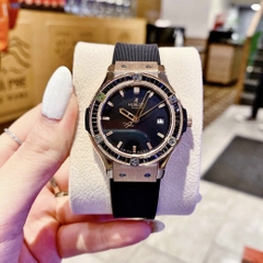 Hublot Geneve |Nữ Giới |Rose Gold |Đính Đá Đen |Dây Silicone |Máy Pin (Máy Quartz) |Size 34mm
