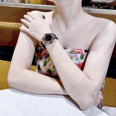 Hublot Geneve |Nữ Giới |Rose Gold |Đính Đá Đen |Dây Silicone |Máy Pin (Máy Quartz) |Size 34mm