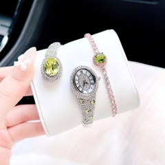 Melissa Đầu Rắn |Nữ Giới |Đính Đá Xanh Lá |Vòng Tay Silver |Máy Pin (Quartz) |Size 28mm