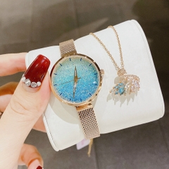Melissa Full Đá Xanh Ngọc |Nữ Giới |Dây Mesh Lưới Rose Gold |Máy Pin (Quartz) |Size 30mm