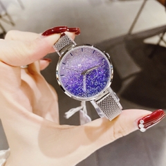 Melissa Full Đá Xanh |Nữ Giới |Dây Mesh Lưới Trắng Silver |Máy Pin (Quartz) |Size 30mm