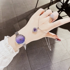 Melissa Full Đá Xanh |Nữ Giới |Dây Mesh Lưới Trắng Silver |Máy Pin (Quartz) |Size 30mm