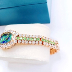 Melissa Mặt Chữ Nhật |Nữ Giới |Rose Gold |Lắc Tay Đính Đá Xanh Lá |Máy Pin (Quartz) |Size 28mm