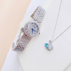 Melissa Mặt Tròn |Nữ Giới |Đính Đá Xanh |Dây Kim Loại Silver |Máy Pin (Quartz) |Size 32mm
