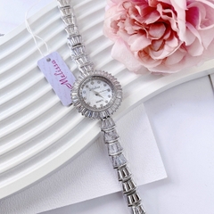 Melissa Mặt Họa Tiết |Nữ Giới |Silver |Vòng Tay Đính Đá Pha Lê |Máy Pin (Quartz) |Size 33mm