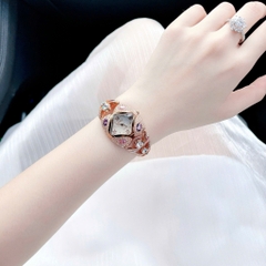 Melissa Mặt Vuông |Nữ Giới |Đính Đá Nhiều Màu |Lắc Tay Rose Gold |Máy Pin (Quartz) |Size 38mm