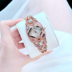 Melissa Mặt Vuông |Nữ Giới |Đính Đá Nhiều Màu |Lắc Tay Rose Gold |Máy Pin (Quartz) |Size 38mm
