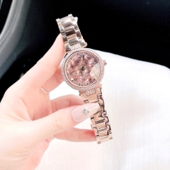Melissa Mặt Xoay |Nữ Giới |Đính Pha Lê Hồng |Dây Kim Loại Rose Gold |Máy Pin (Quartz) |Size 35mm