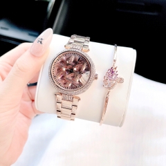 Melissa Mặt Xoay |Nữ Giới |Đính Pha Lê Hồng |Dây Kim Loại Rose Gold |Máy Pin (Quartz) |Size 35mm