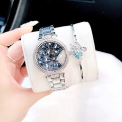 Melissa Mặt Xoay |Nữ Giới |Đính Pha Lê Xanh |Dây Kim Loại |Máy Pin (Quartz) |Size 35mm