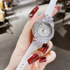 Melissa Hình Bướm |Nữ Giới |Pha Lê |Trắng Silver |Dây Da Trắng |Máy Pin (Quartz) |Size Vừa Tay 30mm