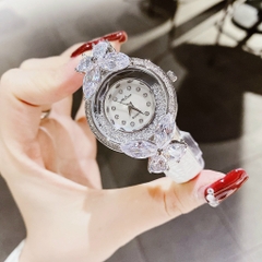 Melissa Hình Bướm |Nữ Giới |Pha Lê |Trắng Silver |Dây Da Trắng |Máy Pin (Quartz) |Size Vừa Tay 30mm