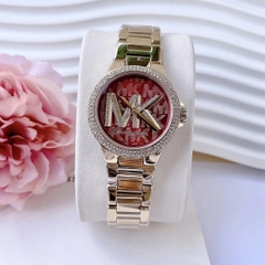 Michael Kors Calille |Nữ Giới |Vàng Gold |Mặt Đỏ MK |Dây Kim Loại |Máy Pin |Size Vừa 34mm